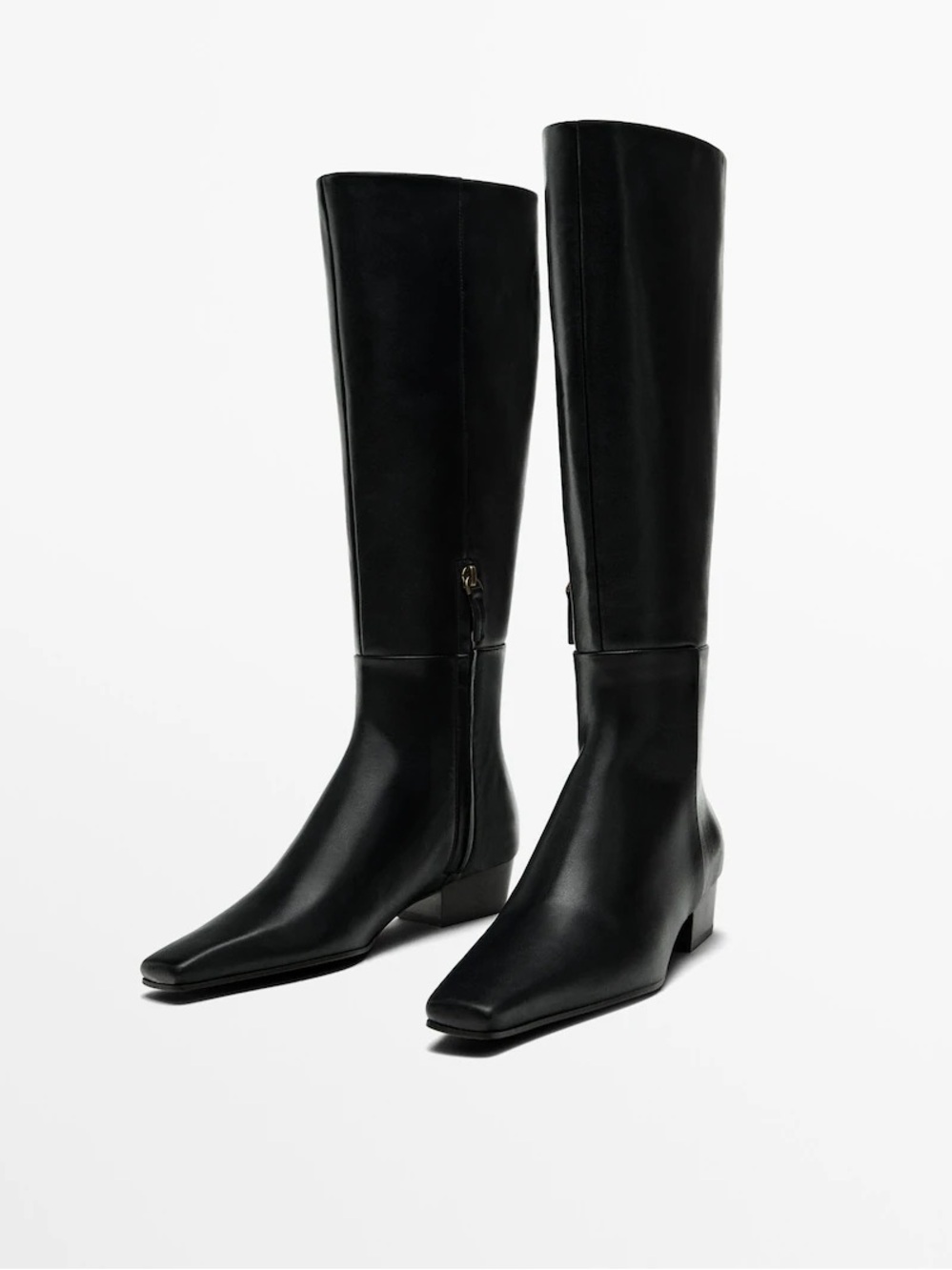 Massimo Dutti Leather Knee High Tall Square Toe Boot Black NWT $329 US 8